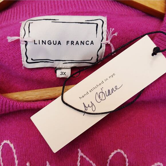 LINGUA FRANCA SZ 3X 100% Cashmere Hand Embroidered Sweater "i dissent" NWT $380 - Picture 6 of 7